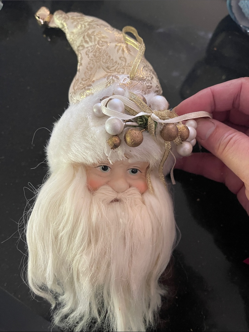 Elegant White & Gold Santa Head Holiday Accent